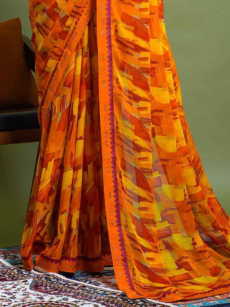 Multi Chiffon Printed Festival Casual Contemporary Saree