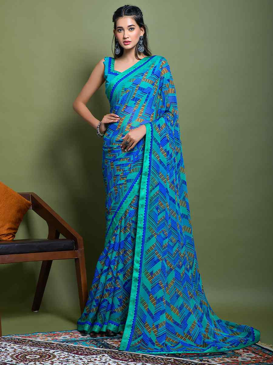 Multi Chiffon Printed Festival Casual Contemporary Saree