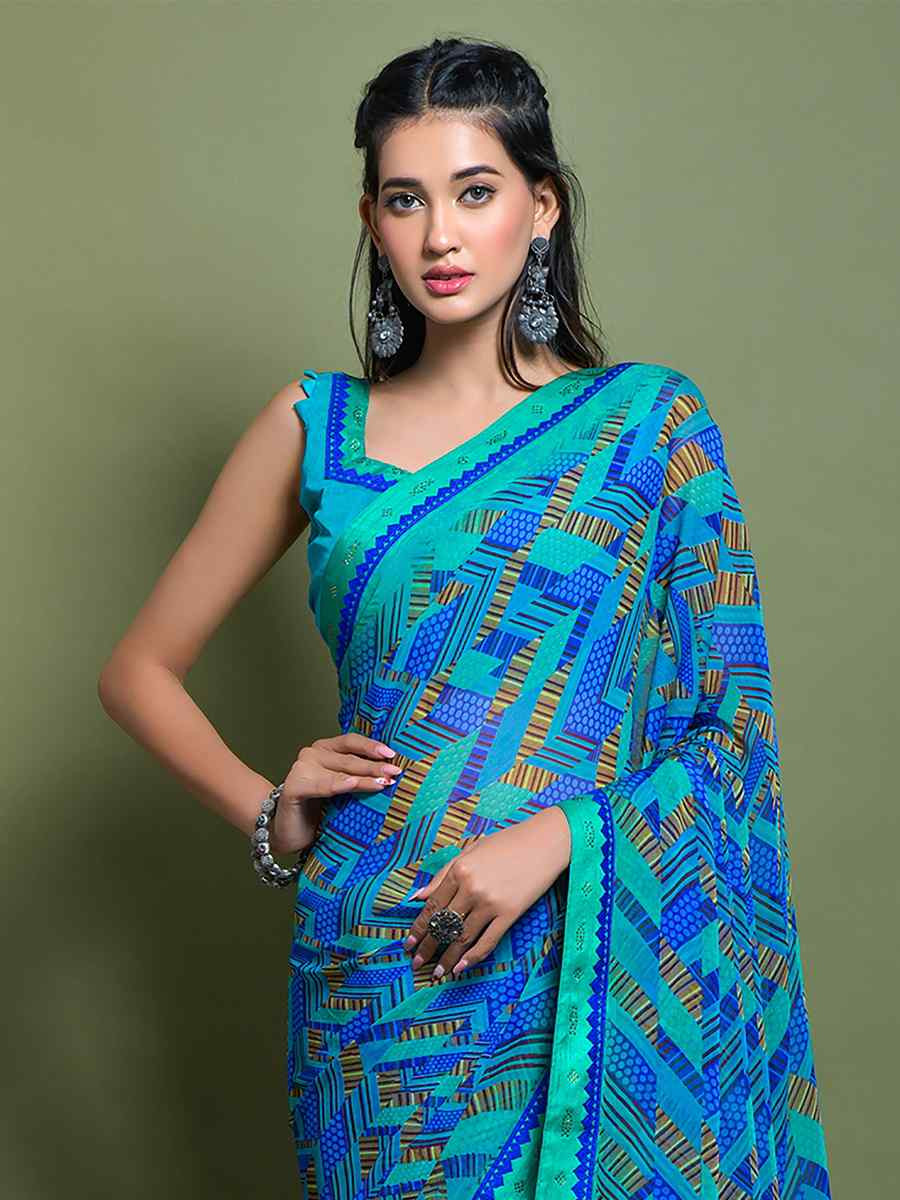 Multi Chiffon Printed Festival Casual Contemporary Saree