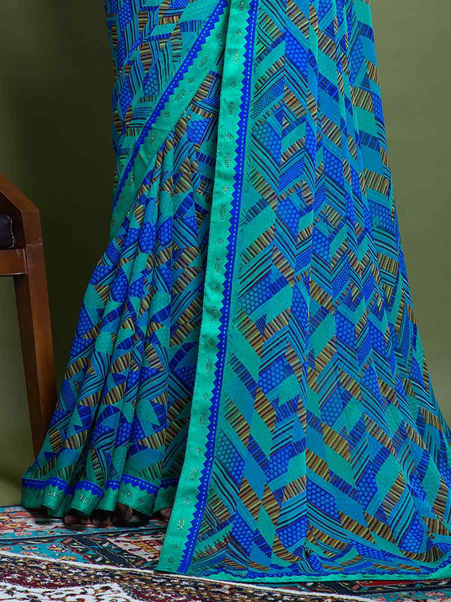 Multi Chiffon Printed Festival Casual Contemporary Saree