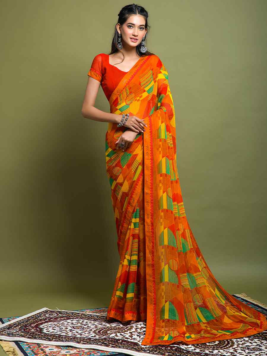 Multi Chiffon Printed Festival Casual Contemporary Saree