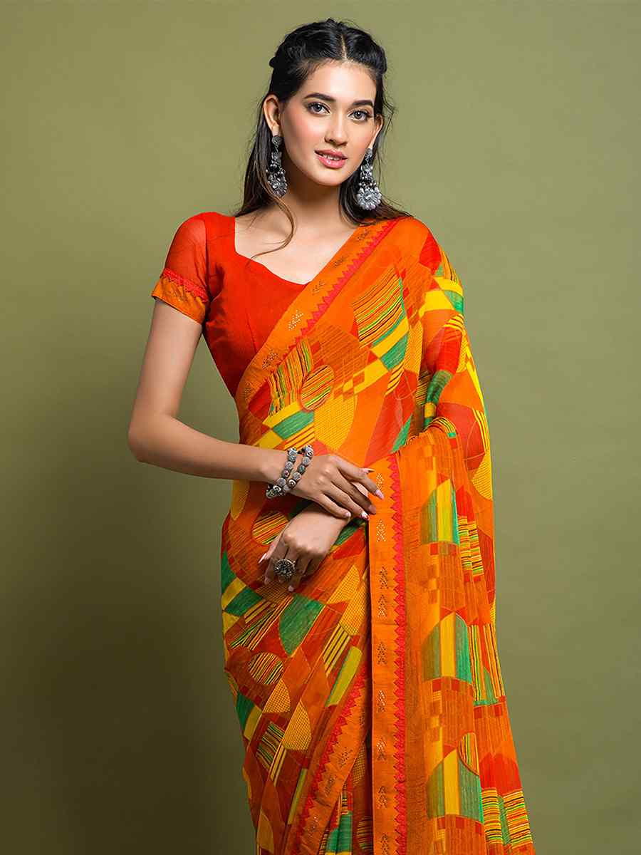 Multi Chiffon Printed Festival Casual Contemporary Saree