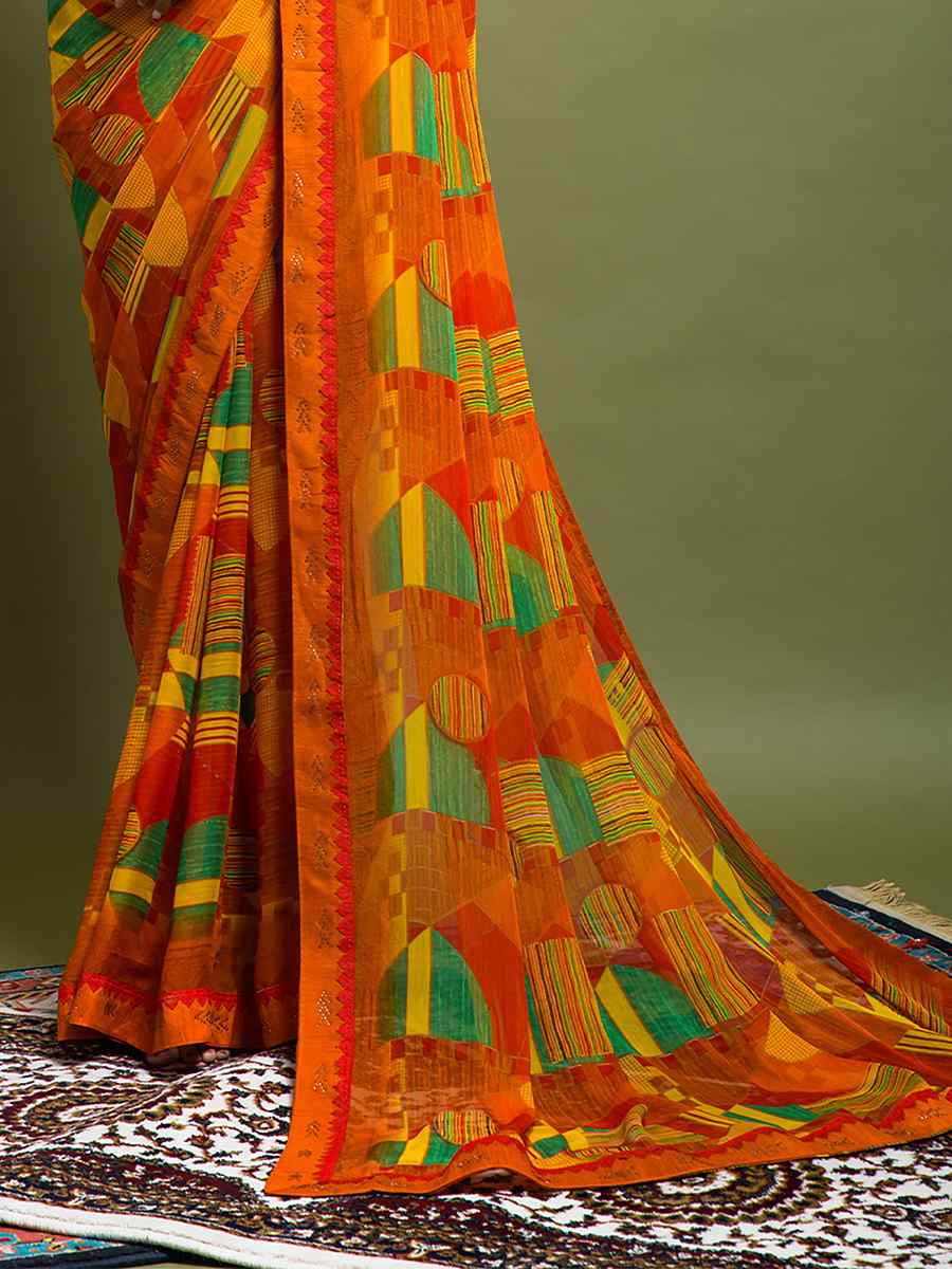 Multi Chiffon Printed Festival Casual Contemporary Saree