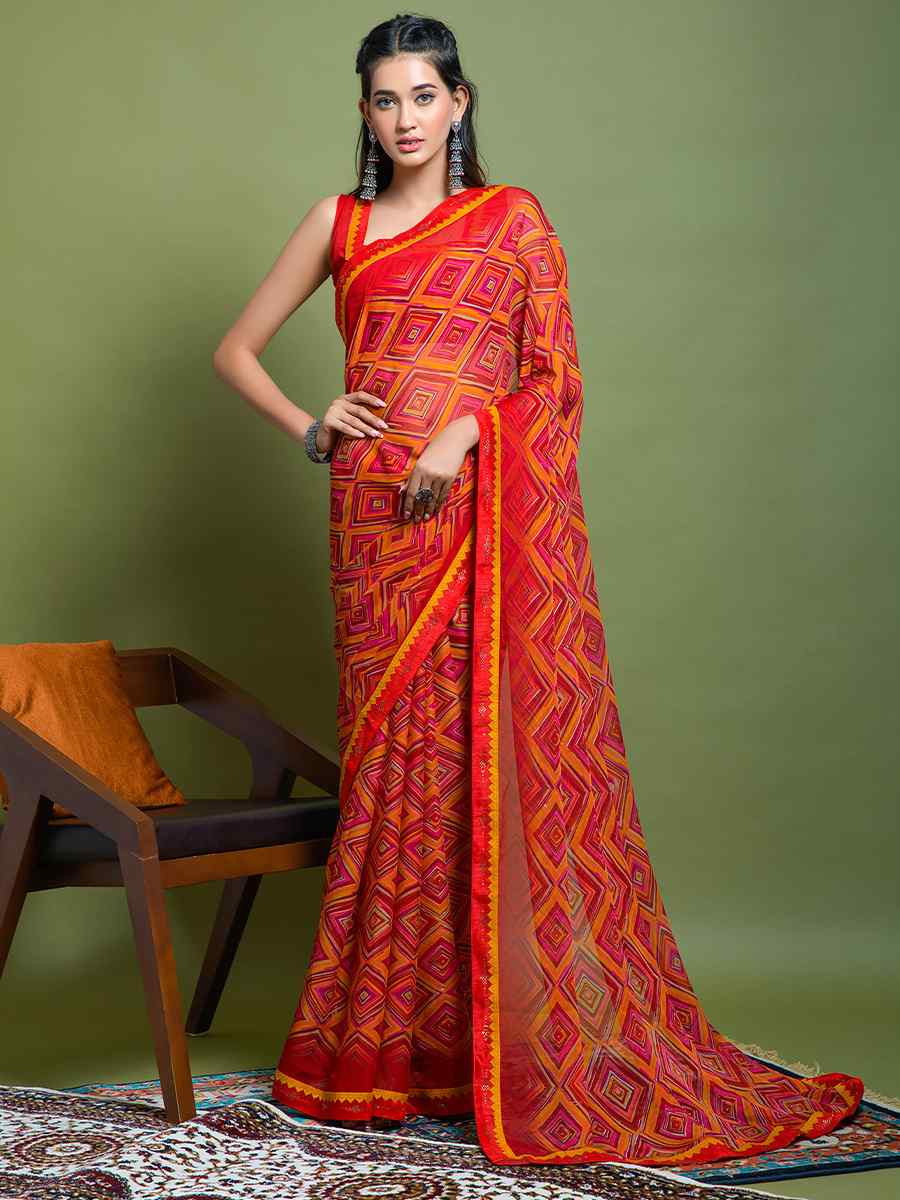 Multi Chiffon Printed Festival Casual Contemporary Saree