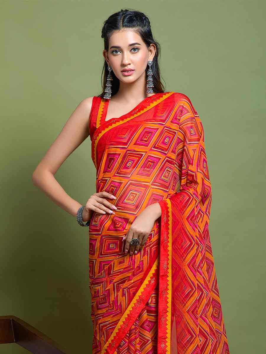 Multi Chiffon Printed Festival Casual Contemporary Saree