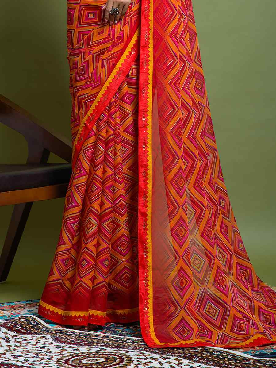 Multi Chiffon Printed Festival Casual Contemporary Saree