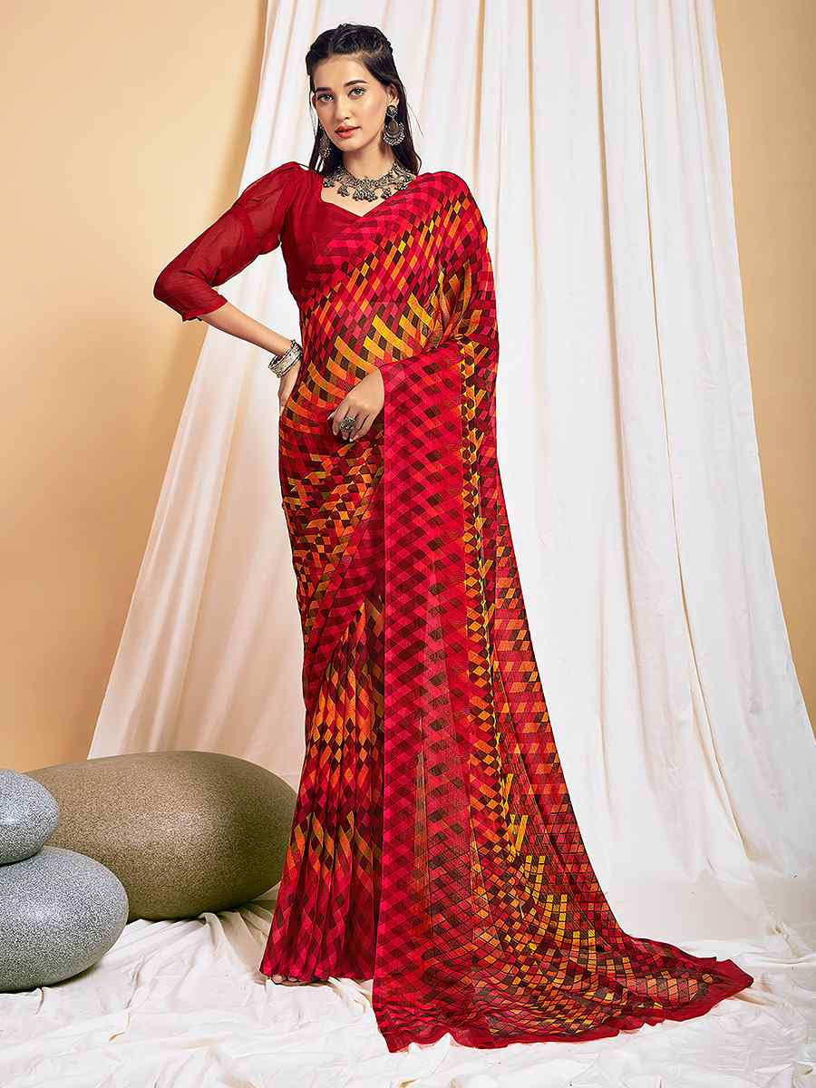 Multi Chiffon Printed Festival Casual Contemporary Saree