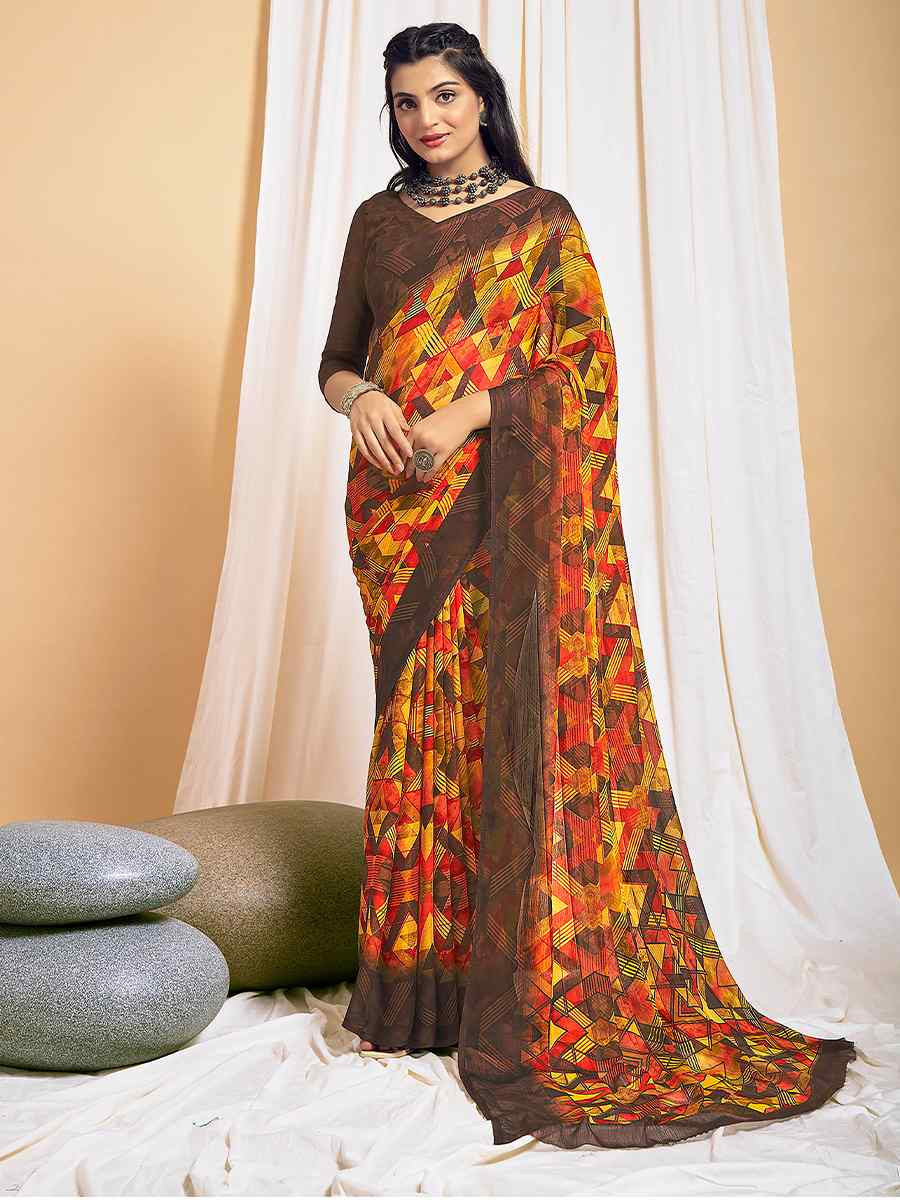 Multi Chiffon Printed Festival Casual Contemporary Saree