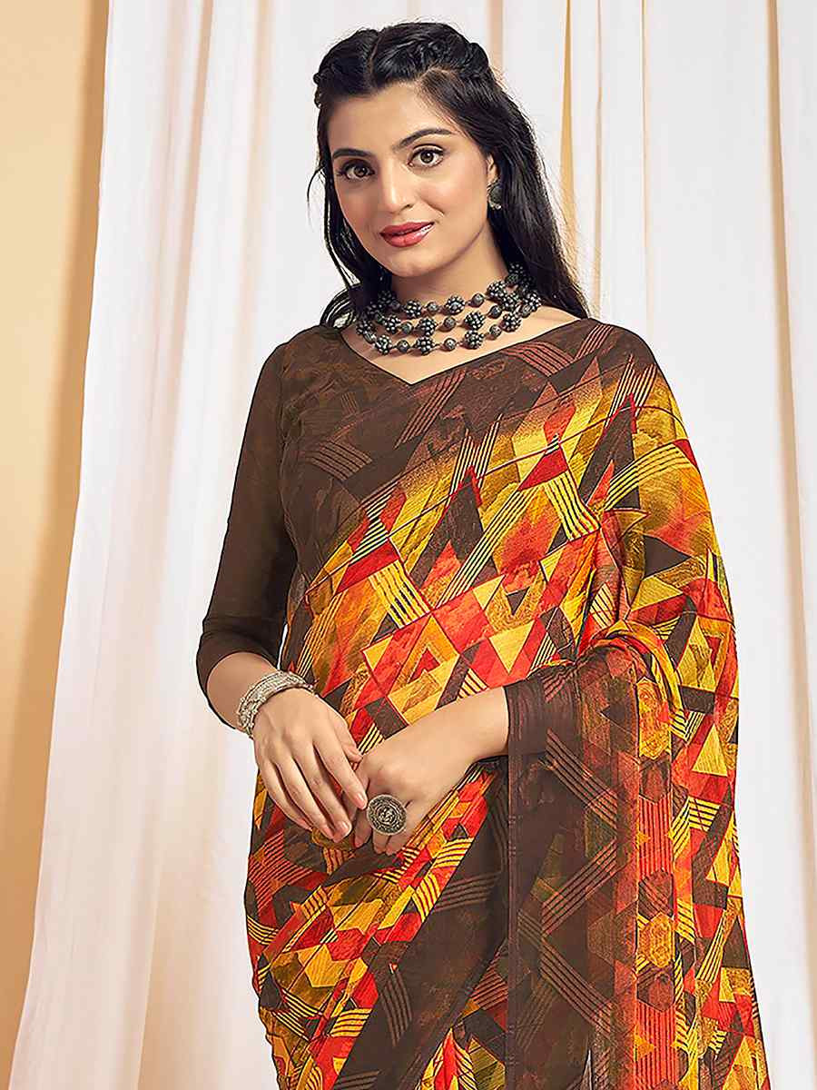 Multi Chiffon Printed Festival Casual Contemporary Saree