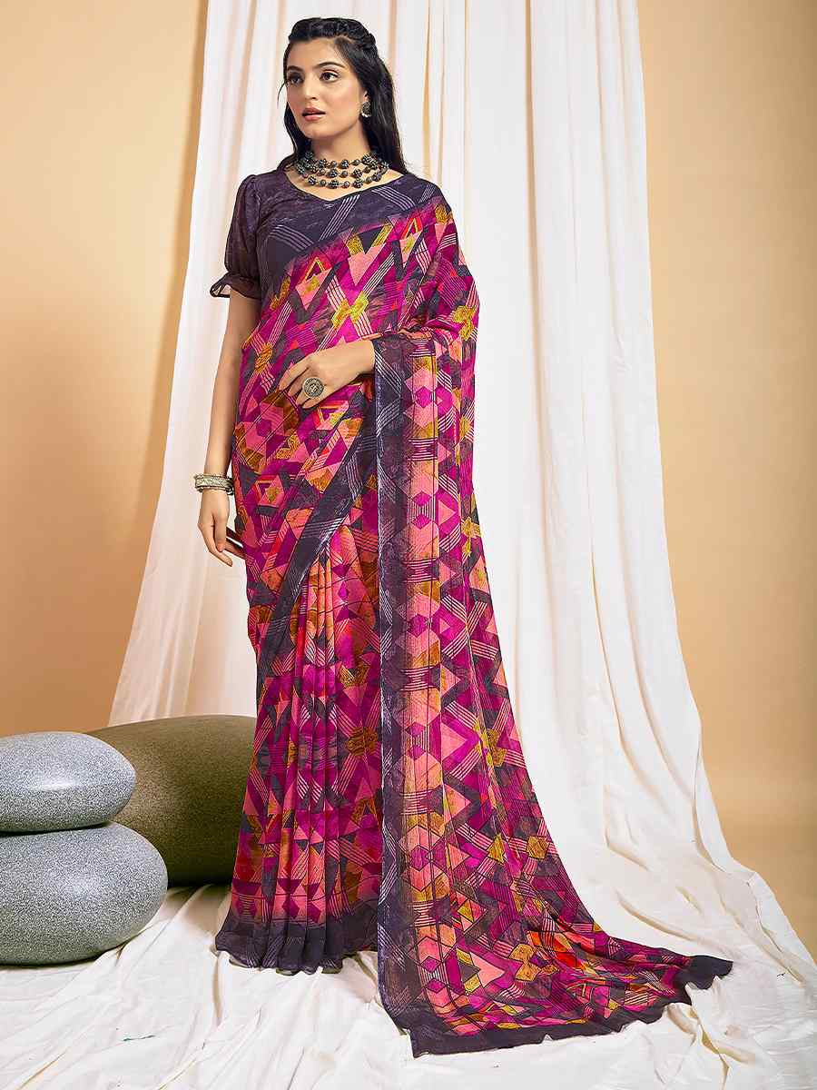 Multi Chiffon Printed Festival Casual Contemporary Saree