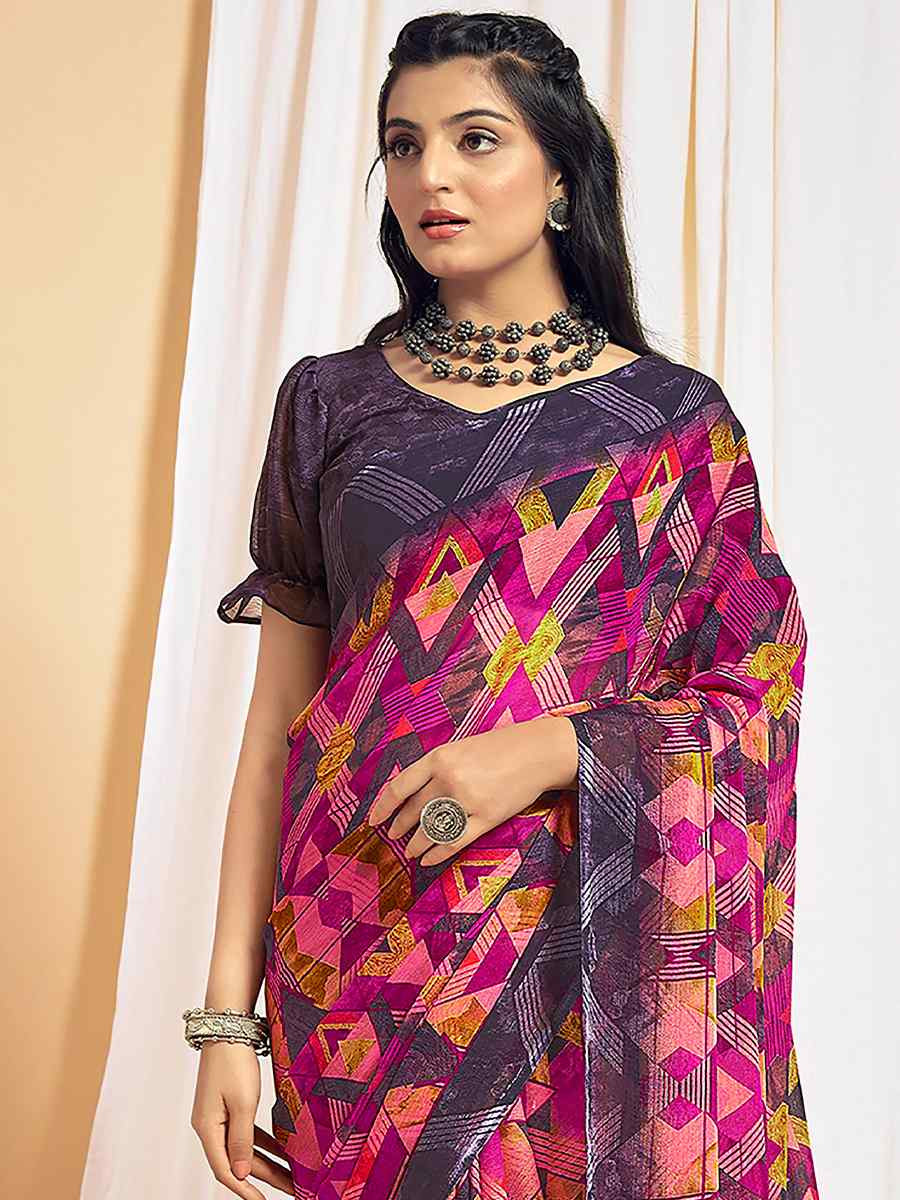 Multi Chiffon Printed Festival Casual Contemporary Saree