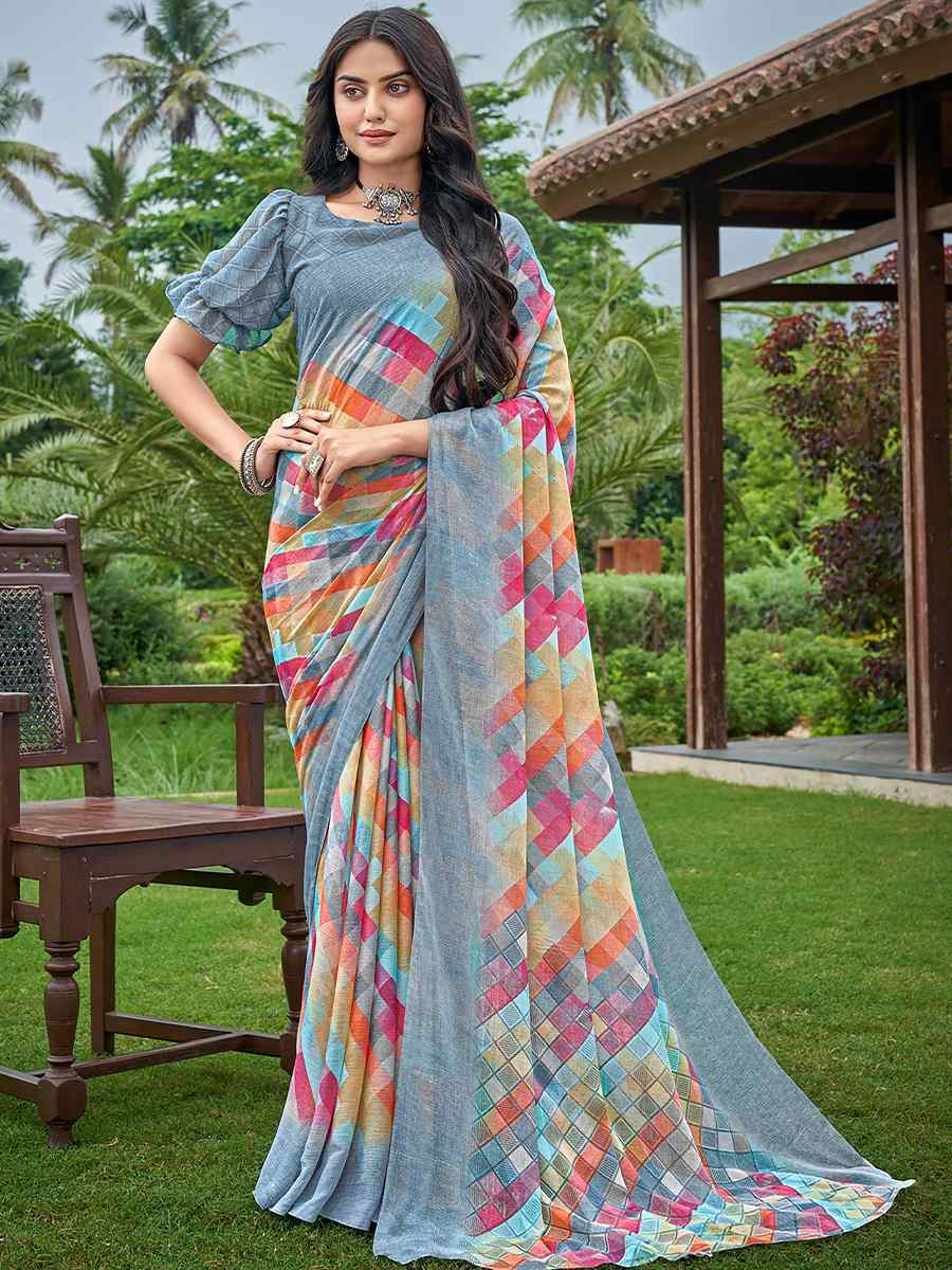 Multi Chiffon Printed Festival Casual Contemporary Saree