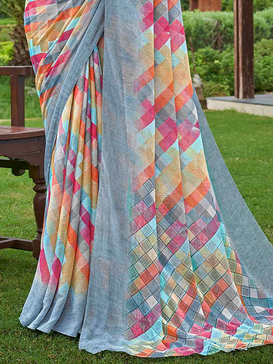 Multi Chiffon Printed Festival Casual Contemporary Saree