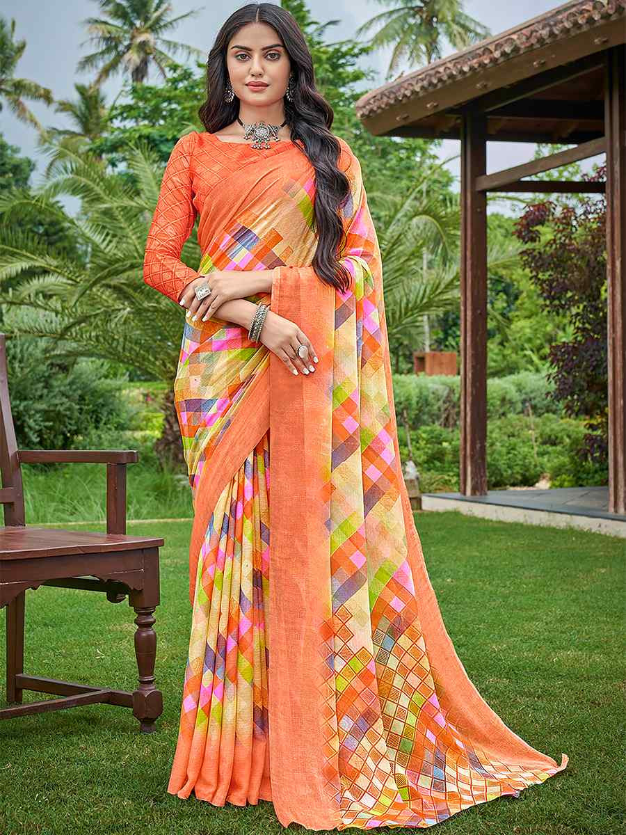 Multi Chiffon Printed Festival Casual Contemporary Saree