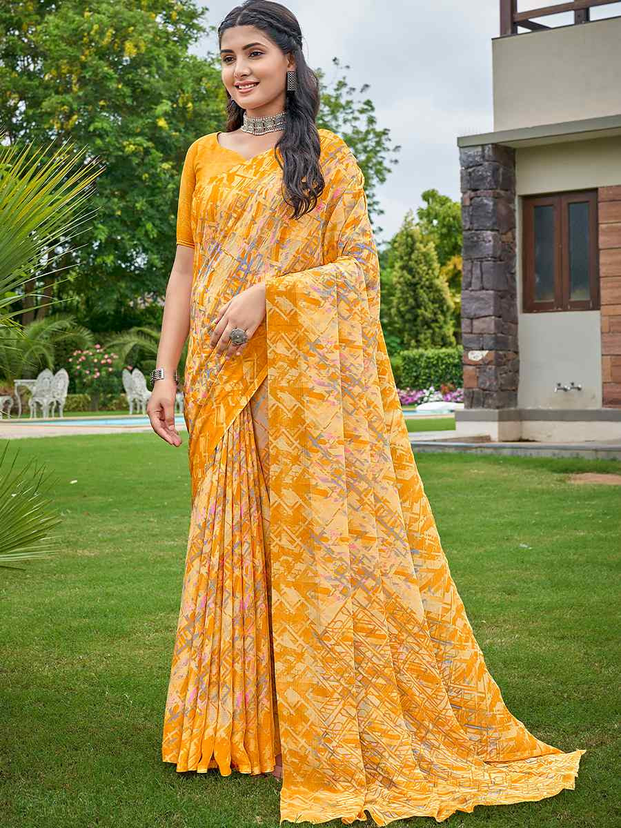 Multi Chiffon Printed Festival Casual Contemporary Saree