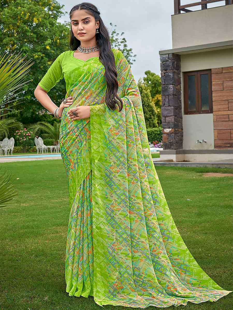 Multi Chiffon Printed Festival Casual Contemporary Saree