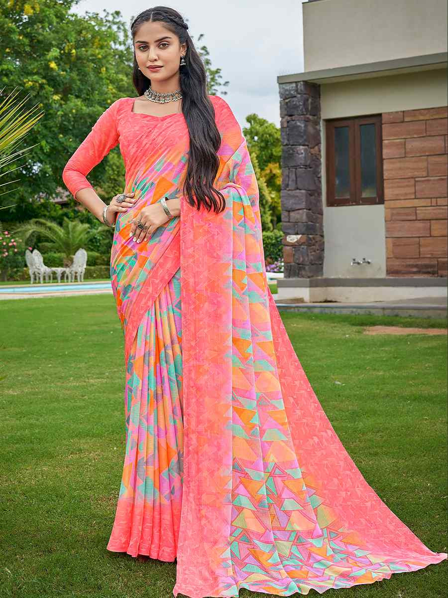 Multi Chiffon Printed Festival Casual Contemporary Saree