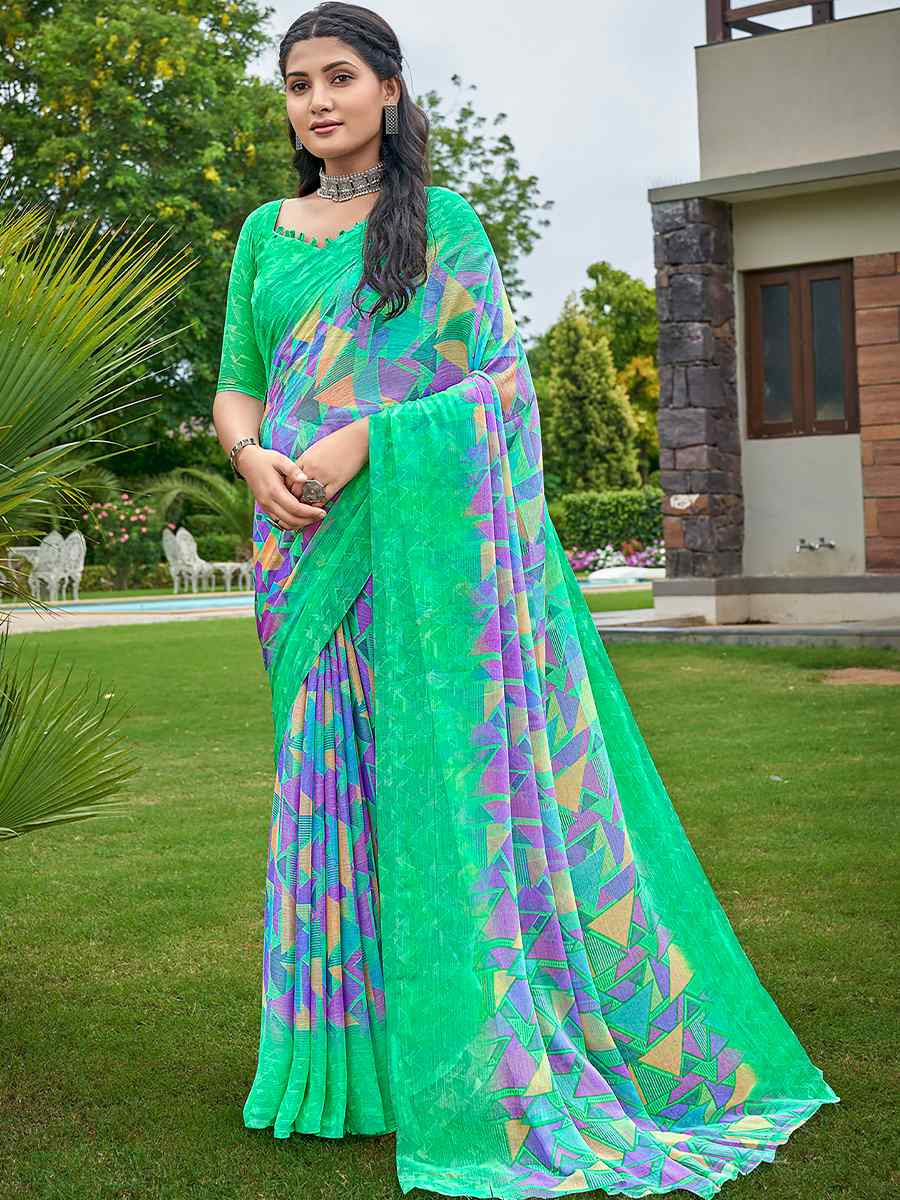 Multi Chiffon Printed Festival Casual Contemporary Saree