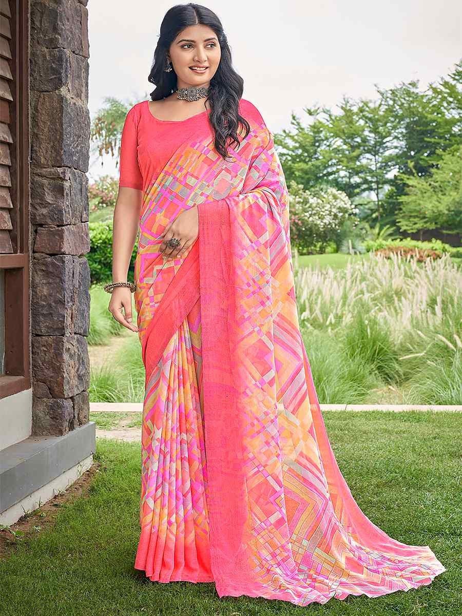 Multi Chiffon Printed Festival Casual Contemporary Saree