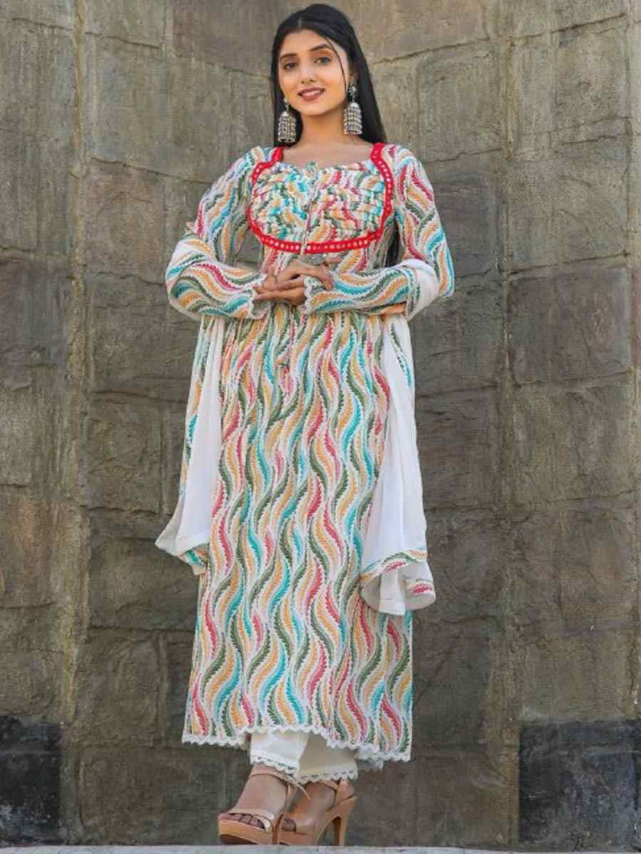 Multi Chiffon Printed Festival Casual Ready Anarkali Salwar Kameez