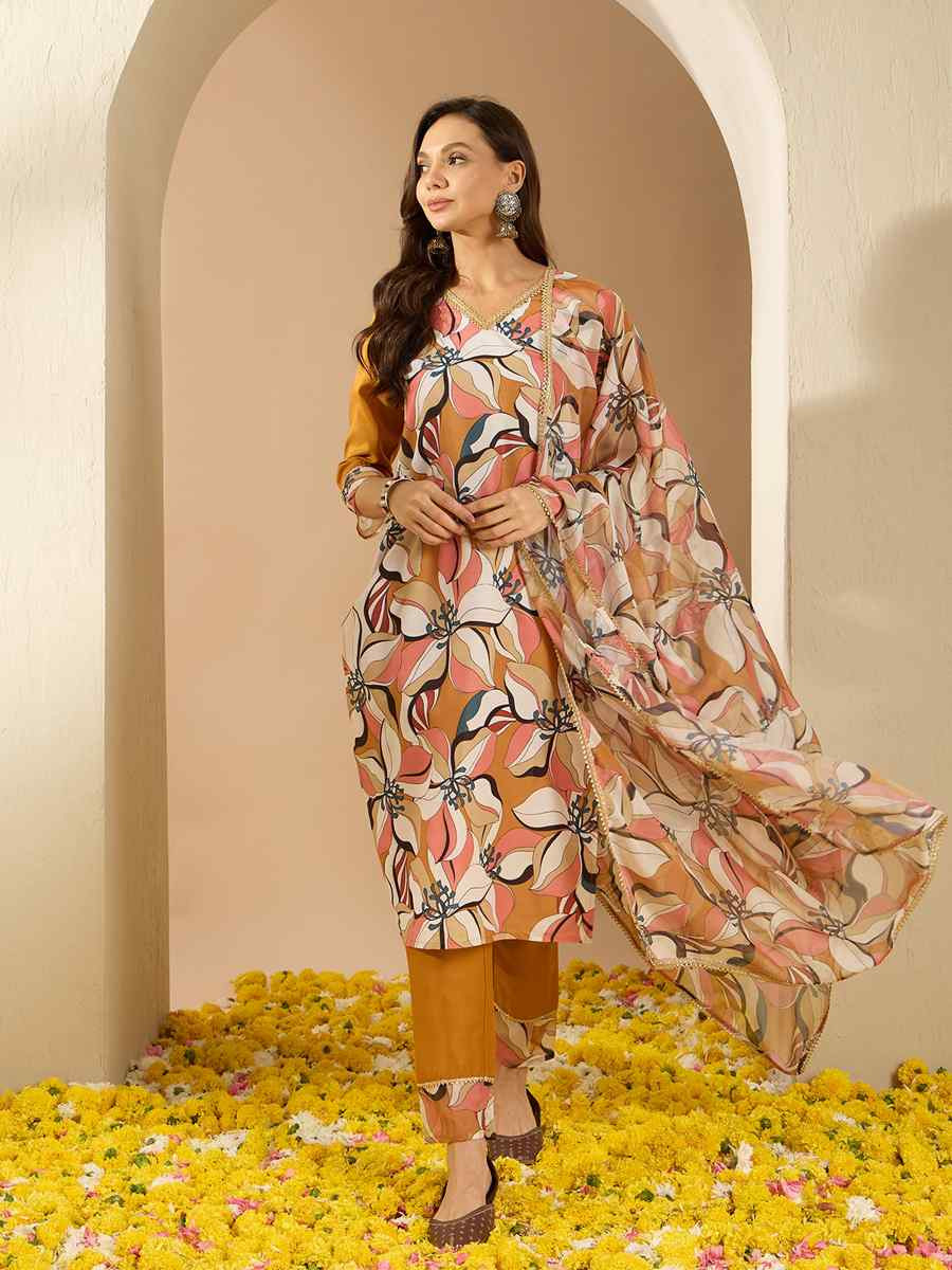 Multi Chinon Printed Casual Festival Ready Pant Salwar Kameez