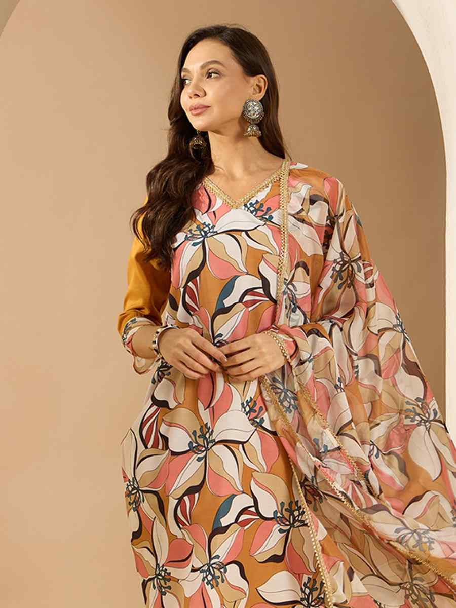 Multi Chinon Printed Casual Festival Ready Pant Salwar Kameez