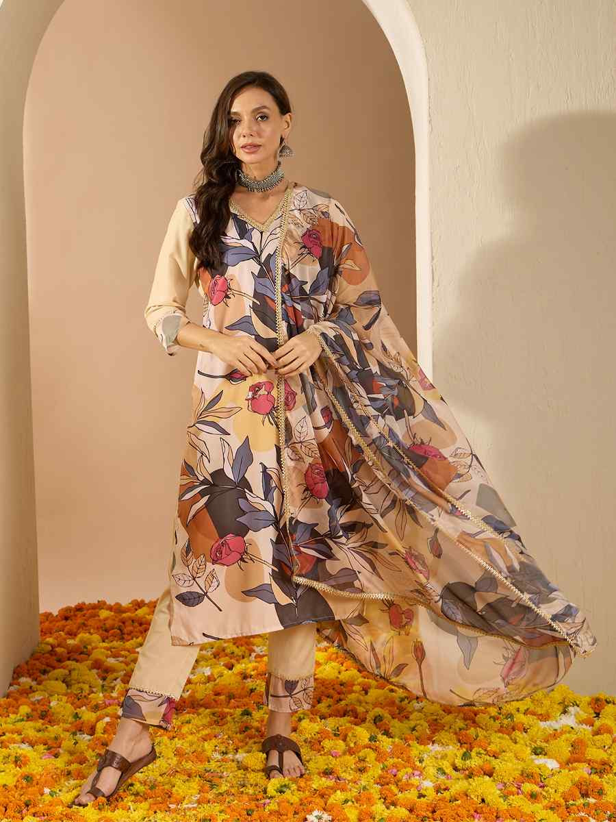 Multi Chinon Printed Casual Festival Ready Pant Salwar Kameez