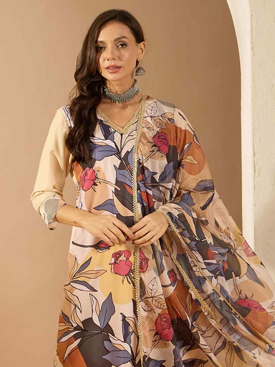 Multi Chinon Printed Casual Festival Ready Pant Salwar Kameez