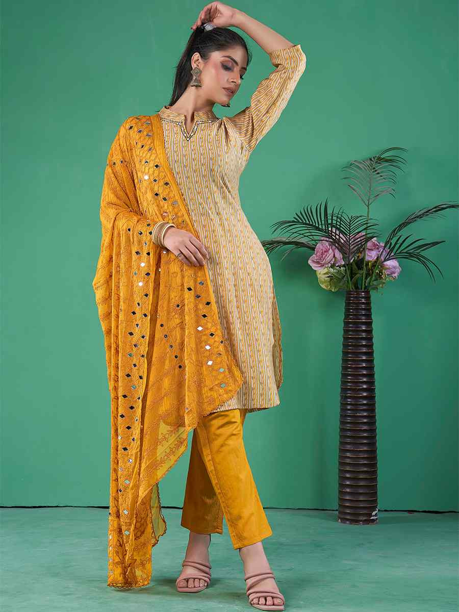 Multi Cotton Blend Embroidered Festival Casual Ready Pant Salwar Kameez