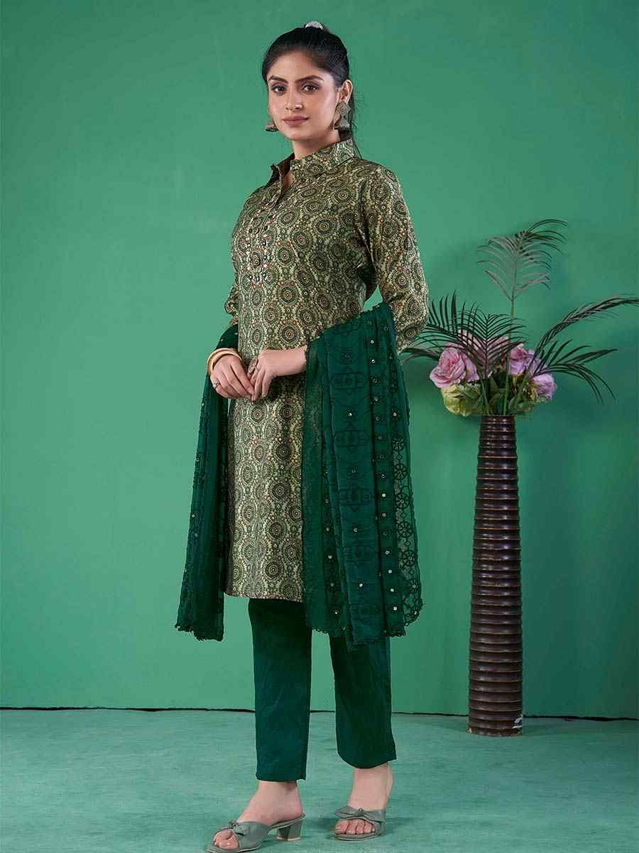 Multi Cotton Blend Embroidered Festival Casual Ready Pant Salwar Kameez