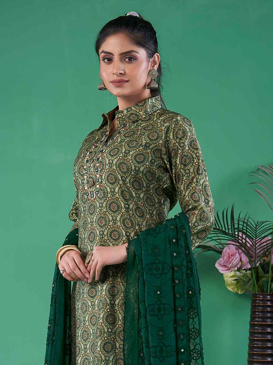 Multi Cotton Blend Embroidered Festival Casual Ready Pant Salwar Kameez