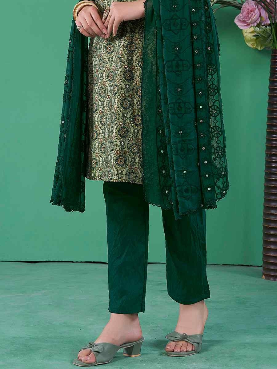 Multi Cotton Blend Embroidered Festival Casual Ready Pant Salwar Kameez