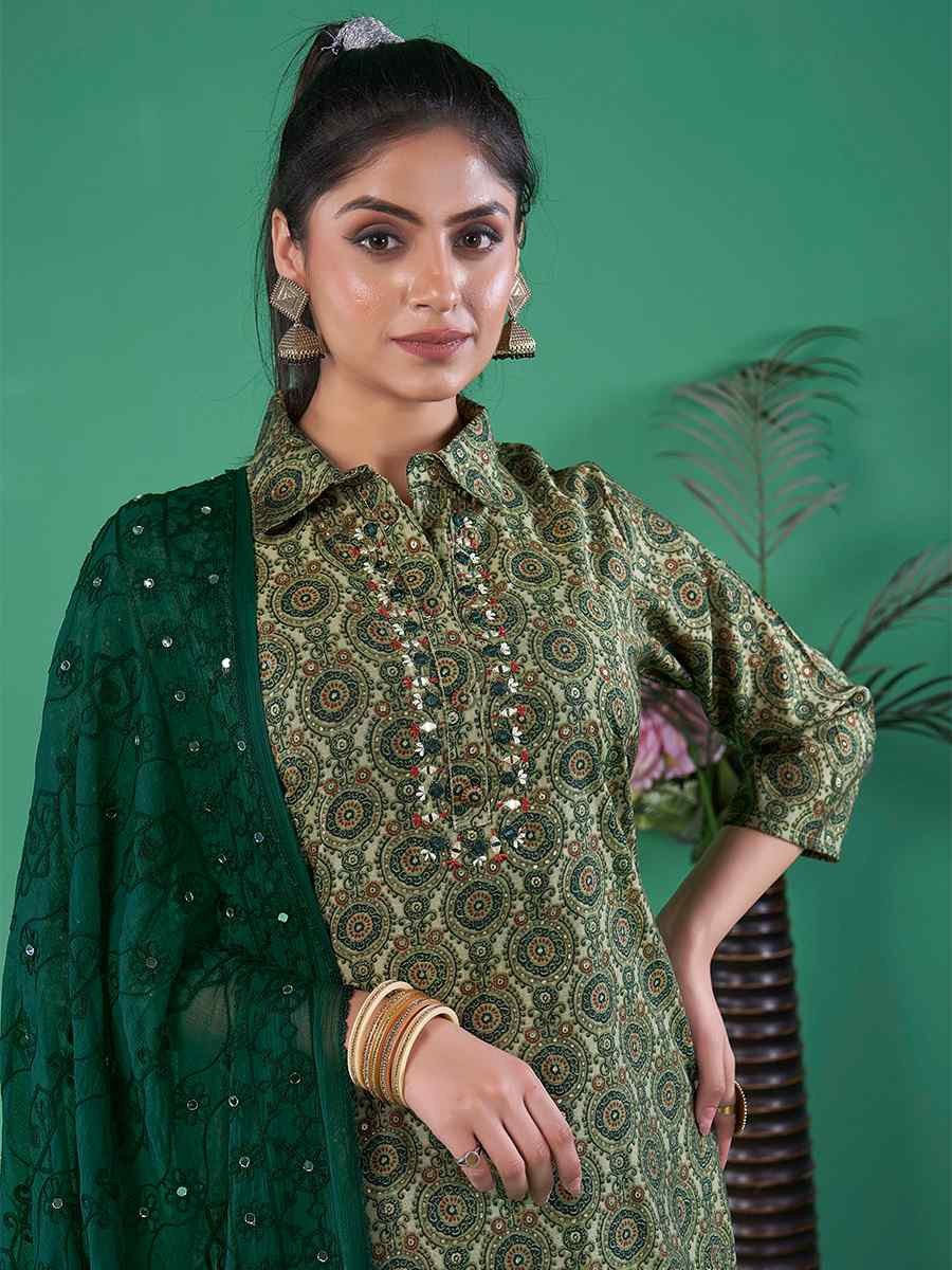 Multi Cotton Blend Embroidered Festival Casual Ready Pant Salwar Kameez