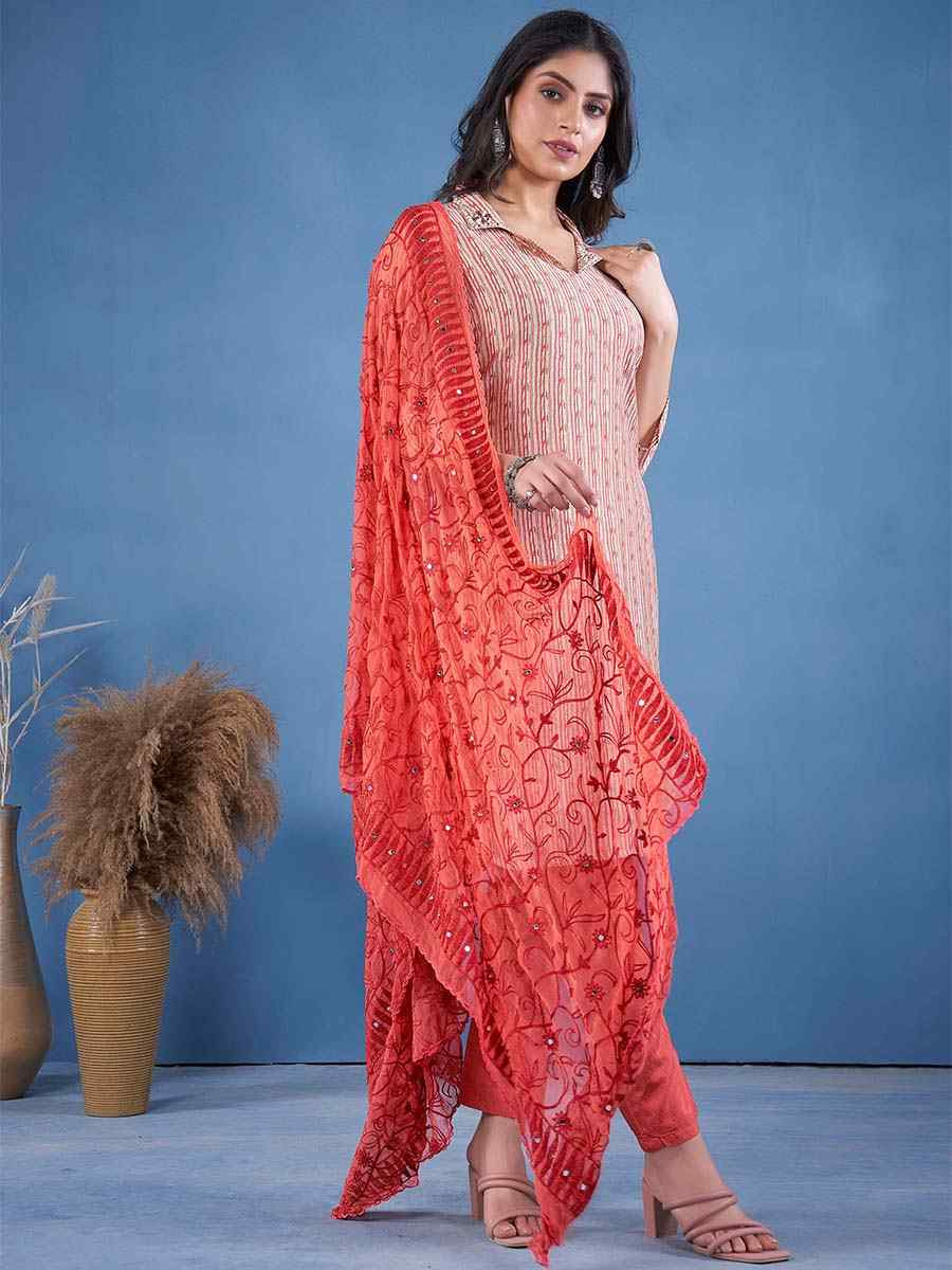 Multi Cotton Blend Embroidered Festival Casual Ready Pant Salwar Kameez