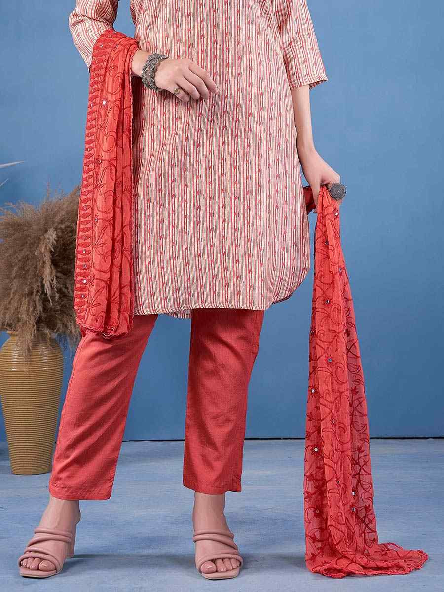 Multi Cotton Blend Embroidered Festival Casual Ready Pant Salwar Kameez