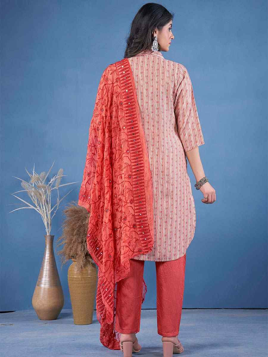 Multi Cotton Blend Embroidered Festival Casual Ready Pant Salwar Kameez