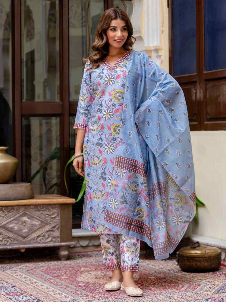 Multi Cotton Blend Printed Festival Casual Ready Pant Salwar Kameez