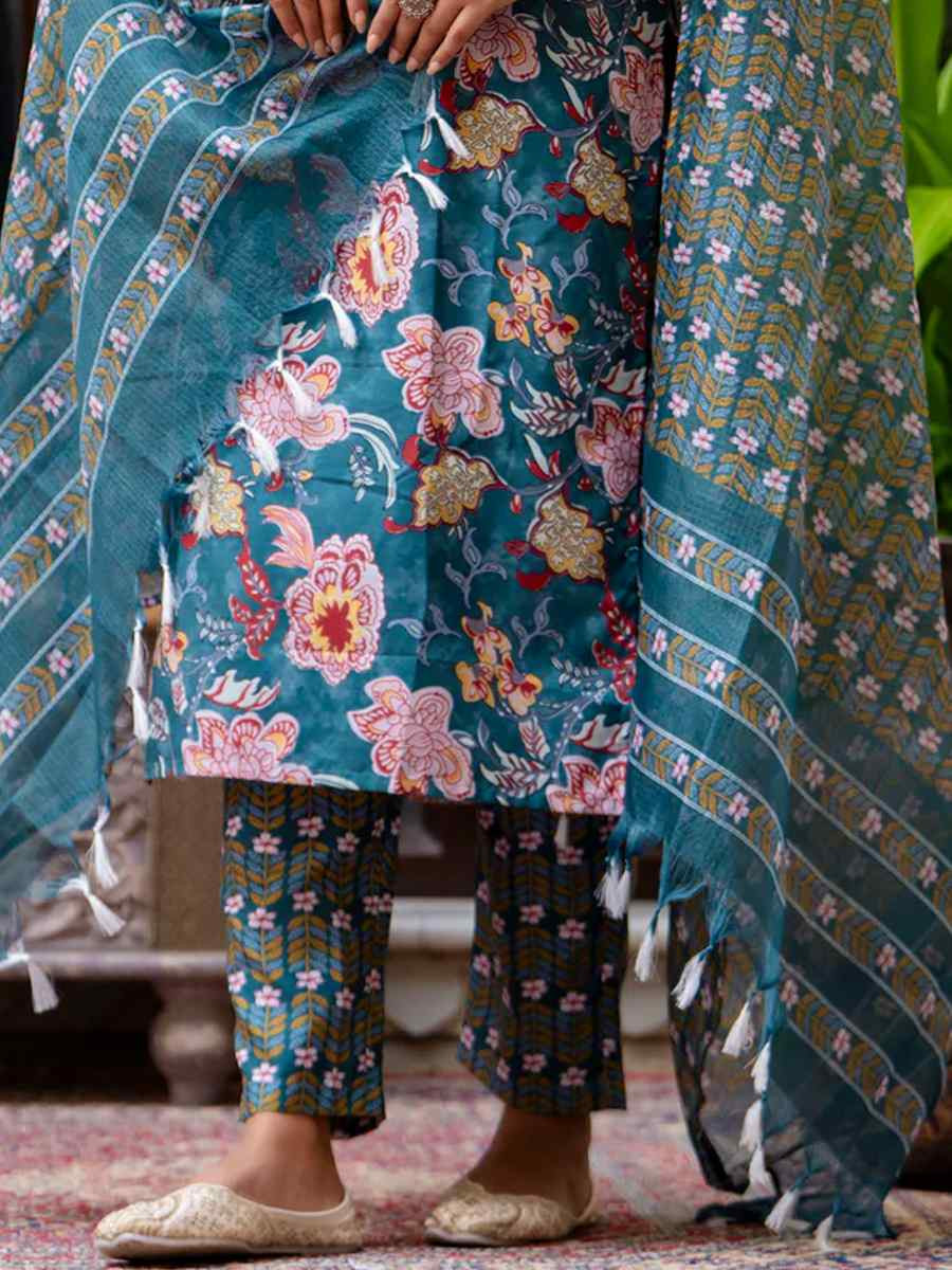 Multi Cotton Blend Printed Festival Casual Ready Pant Salwar Kameez