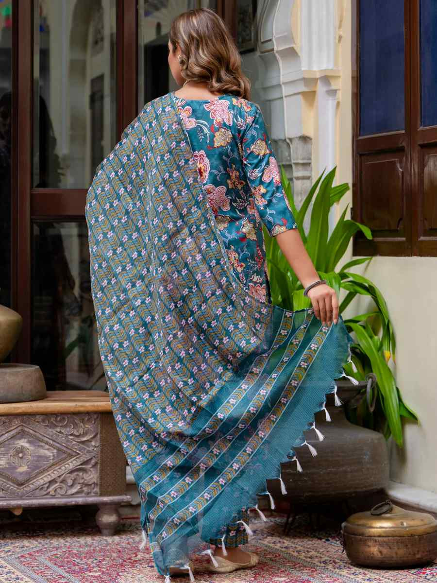 Multi Cotton Blend Printed Festival Casual Ready Pant Salwar Kameez