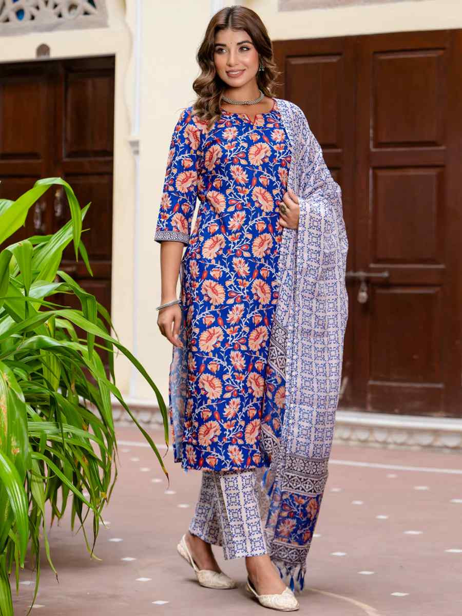 Multi Cotton Blend Printed Festival Casual Ready Pant Salwar Kameez