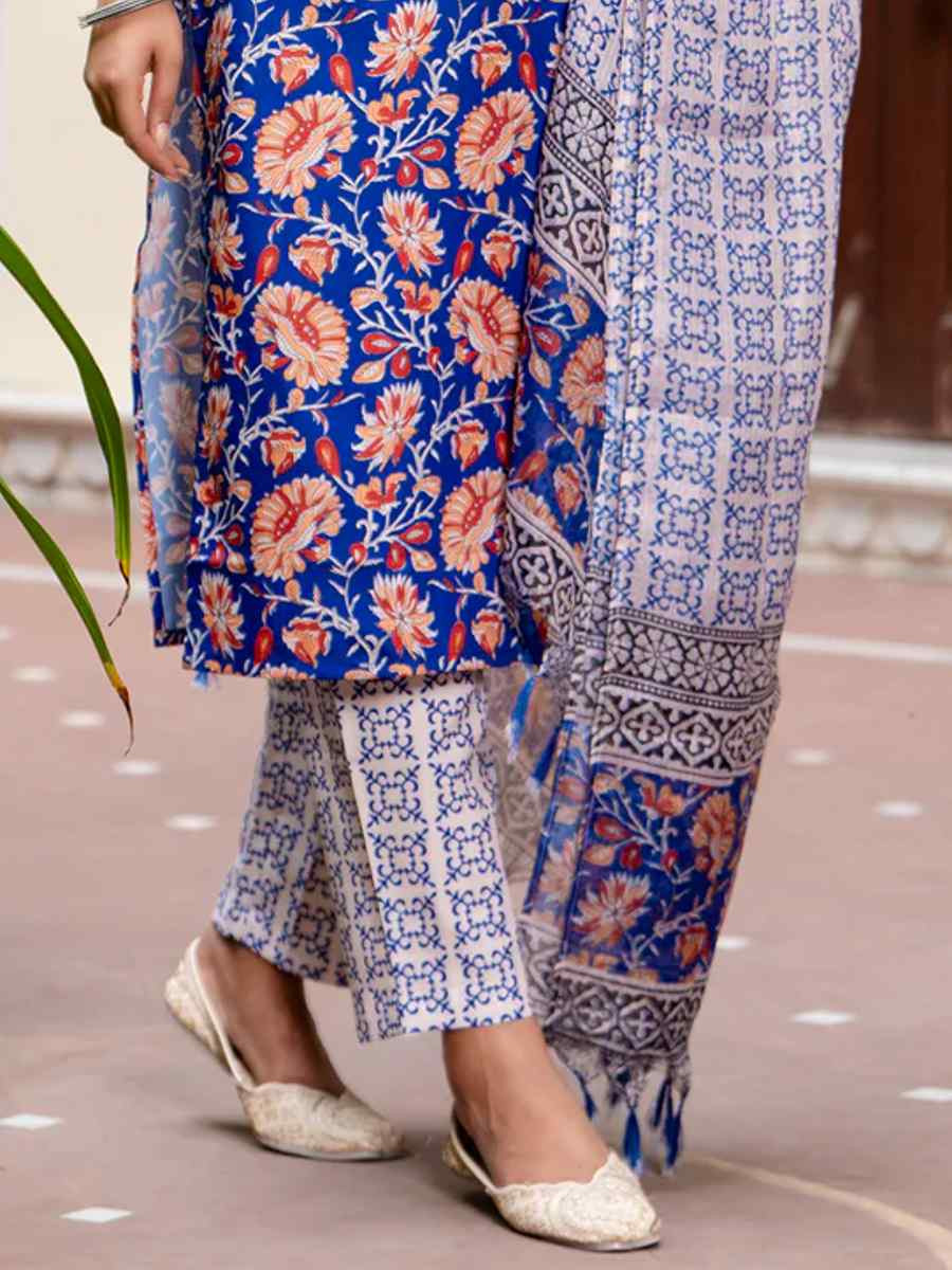 Multi Cotton Blend Printed Festival Casual Ready Pant Salwar Kameez