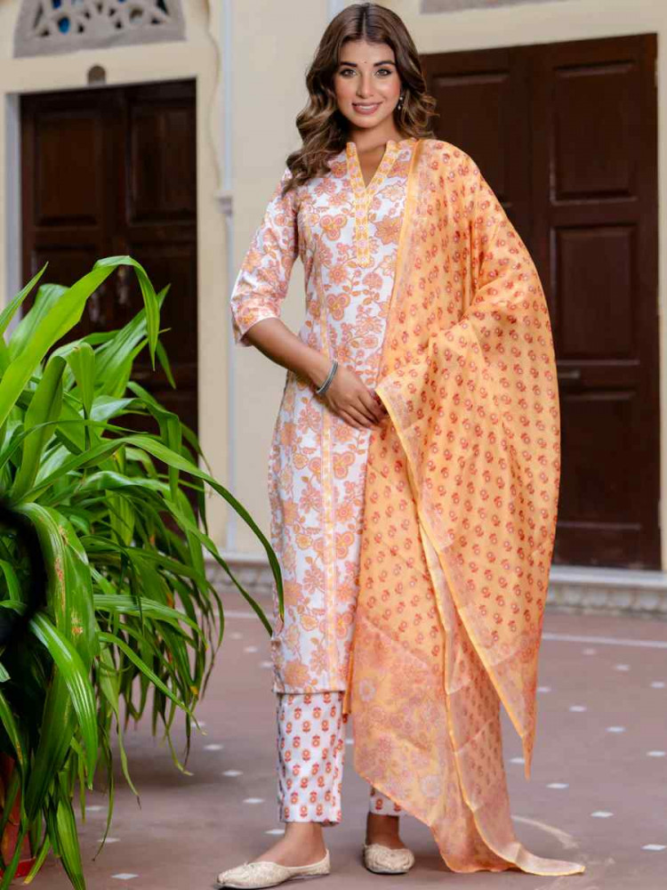 Multi Cotton Blend Printed Festival Casual Ready Pant Salwar Kameez