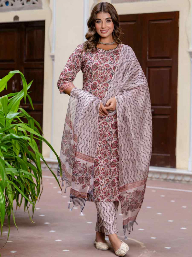 Multi Cotton Blend Printed Festival Casual Ready Pant Salwar Kameez