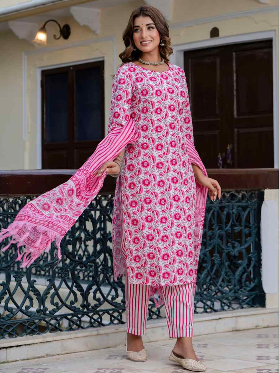 Multi Cotton Blend Printed Festival Casual Ready Pant Salwar Kameez