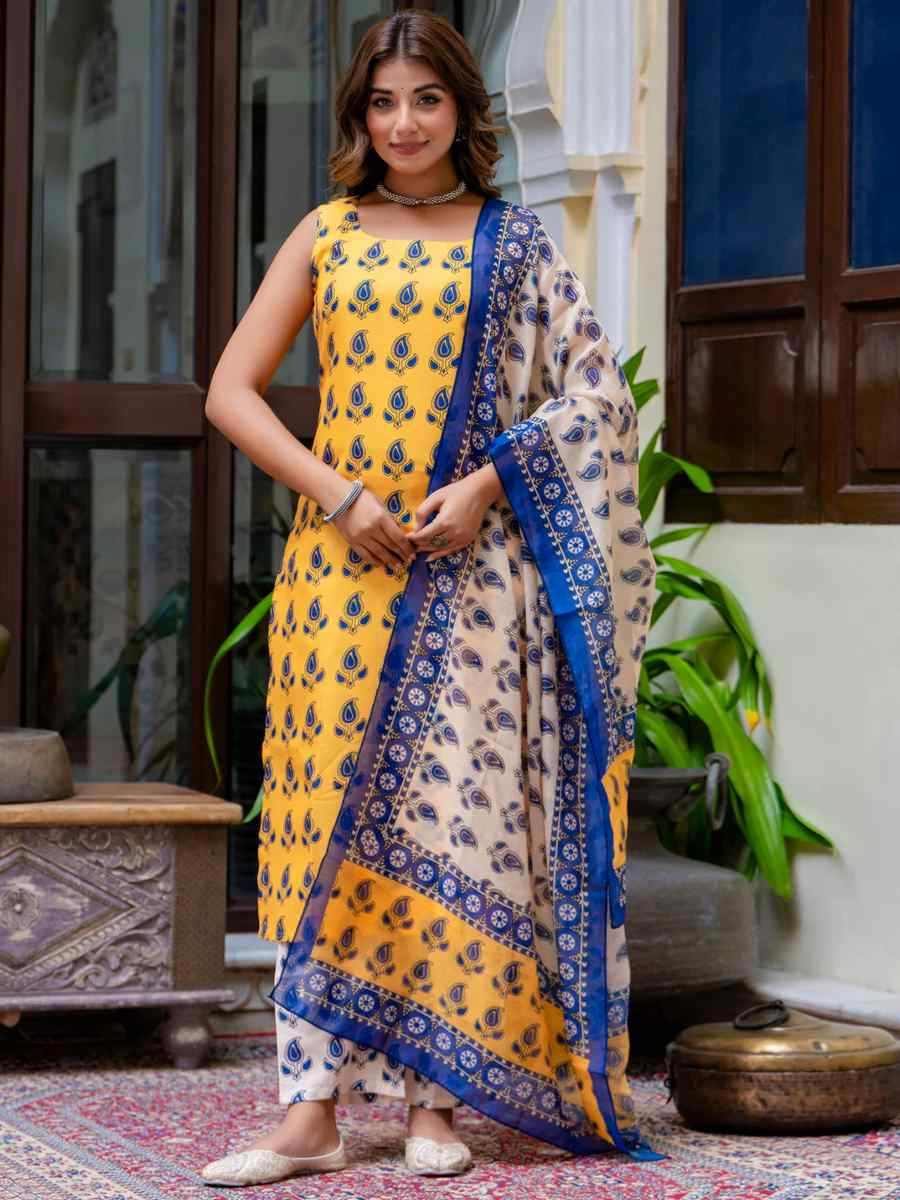 Multi Cotton Blend Printed Festival Casual Ready Pant Salwar Kameez