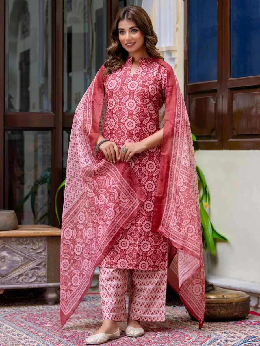 Multi Cotton Blend Printed Festival Casual Ready Pant Salwar Kameez