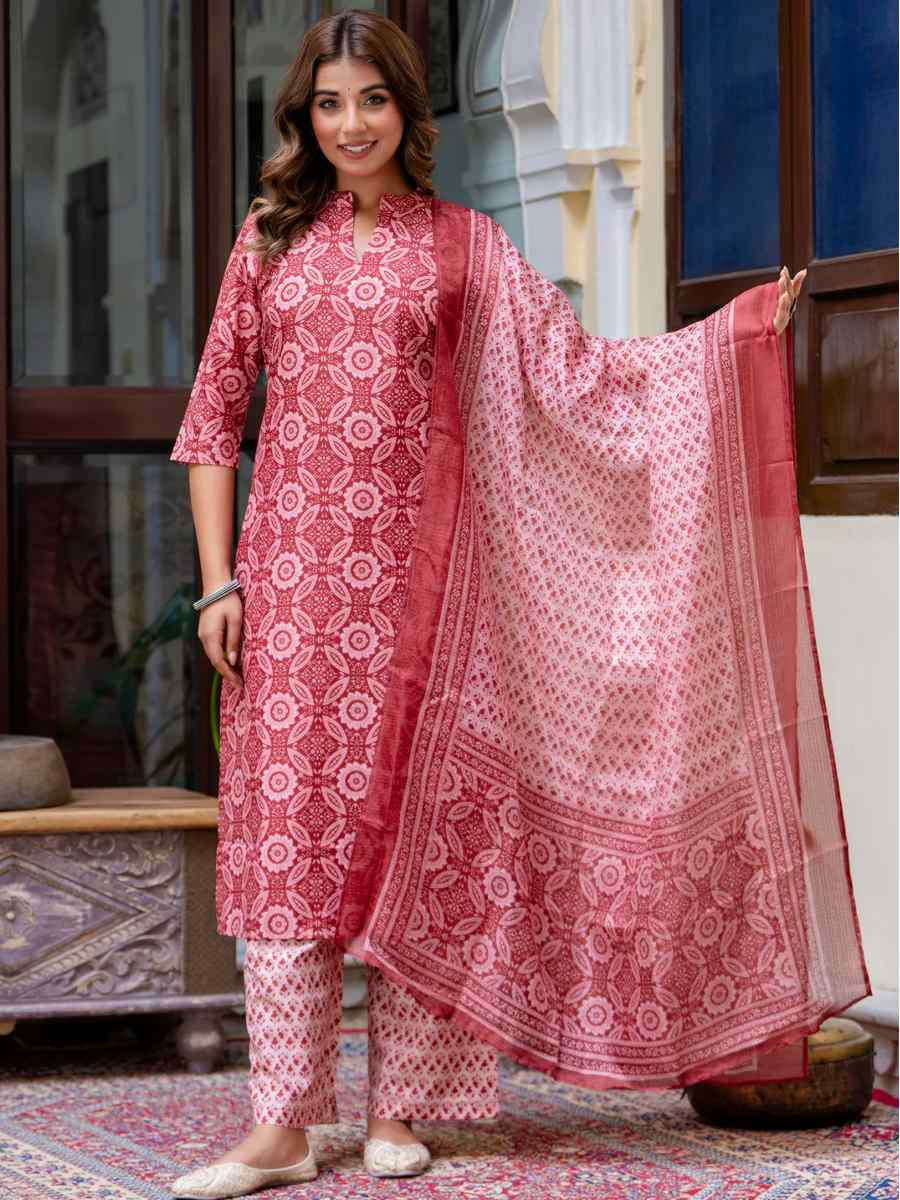 Multi Cotton Blend Printed Festival Casual Ready Pant Salwar Kameez