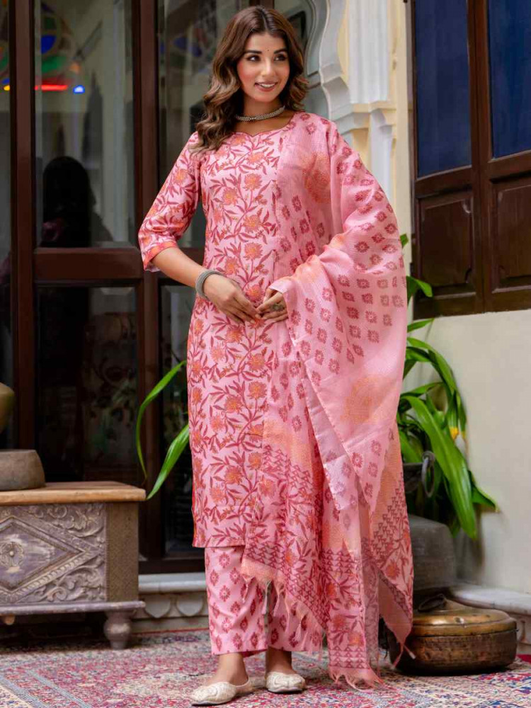 Multi Cotton Blend Printed Festival Casual Ready Pant Salwar Kameez