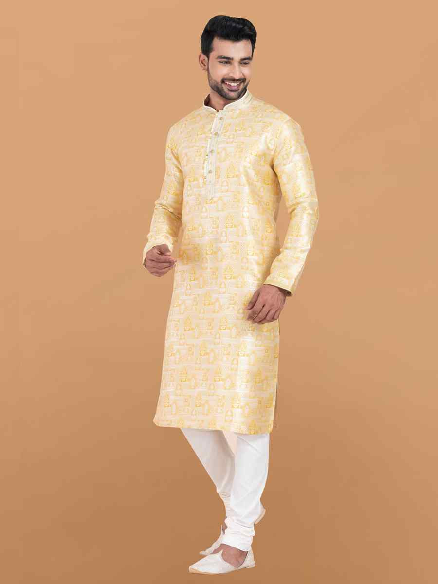 Multi Cotton Jacquard Printed Festival Wedding Kurta Pyjama Men's Wear