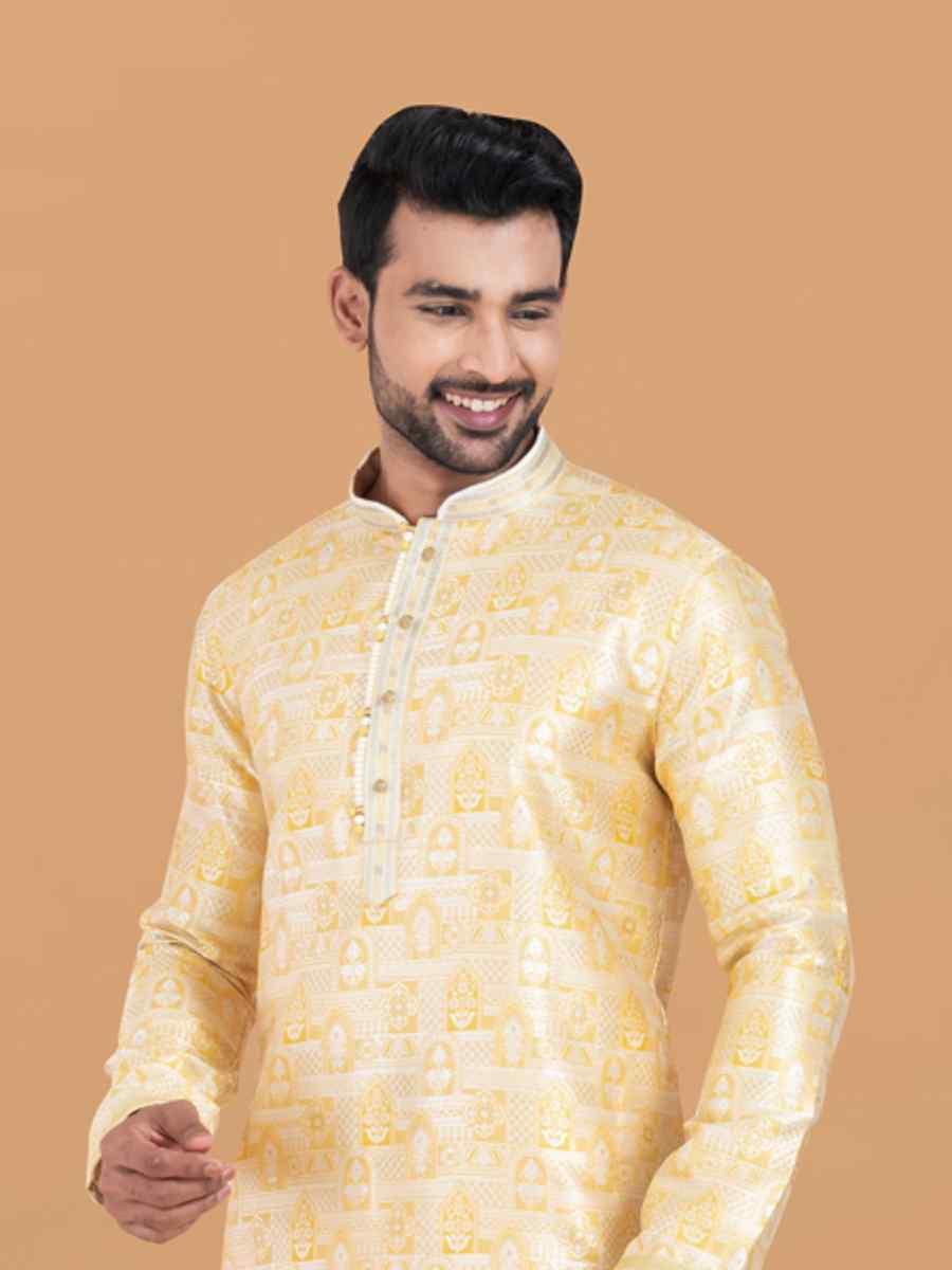 Multi Cotton Jacquard Printed Festival Wedding Kurta Pyjama Men's Wear